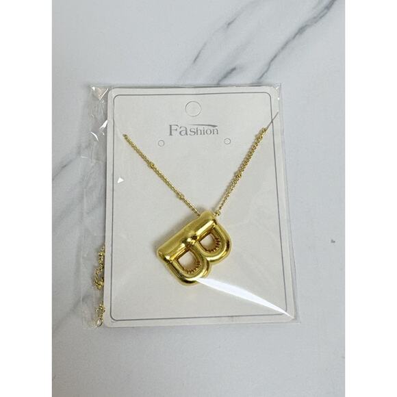 Gold Tone Bubble Letter B Pendant Necklace – 3D Initial Monogram Jewelry - Picture 2 of 3